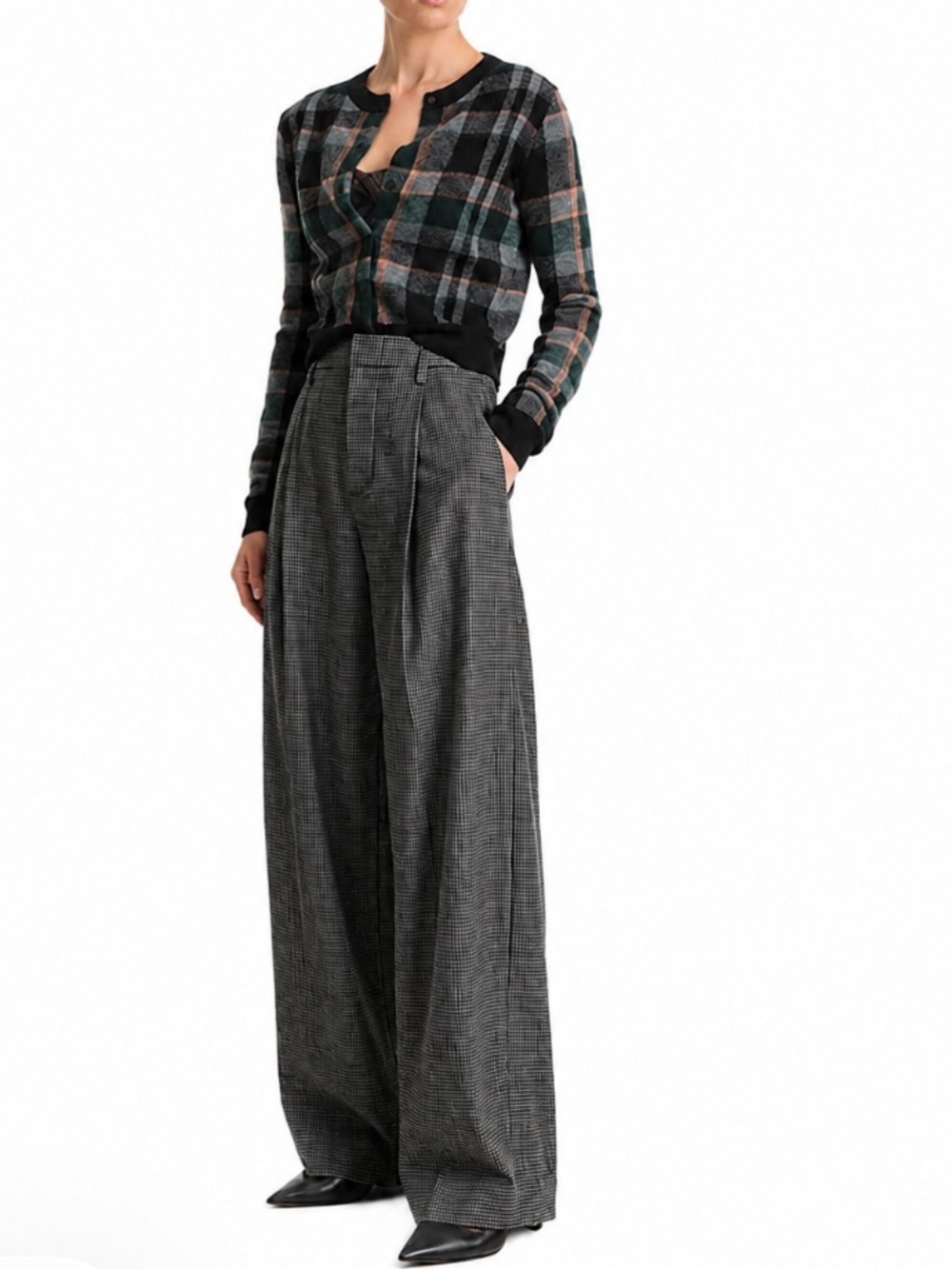Vince High-Waisted Microcheck Wide Leg Wool Blend Trousers Size 4 Like New! - Picture 2 of 12